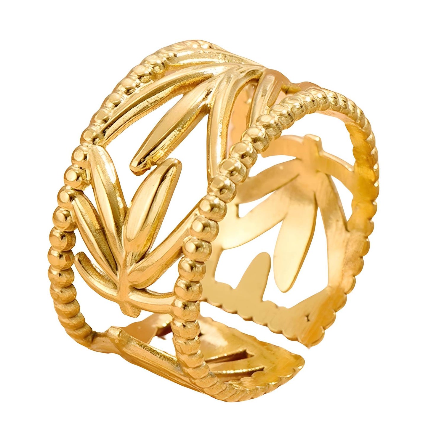 18K gold plated Stainless steel Leafs finger ring, Intensity - The Best Accessory