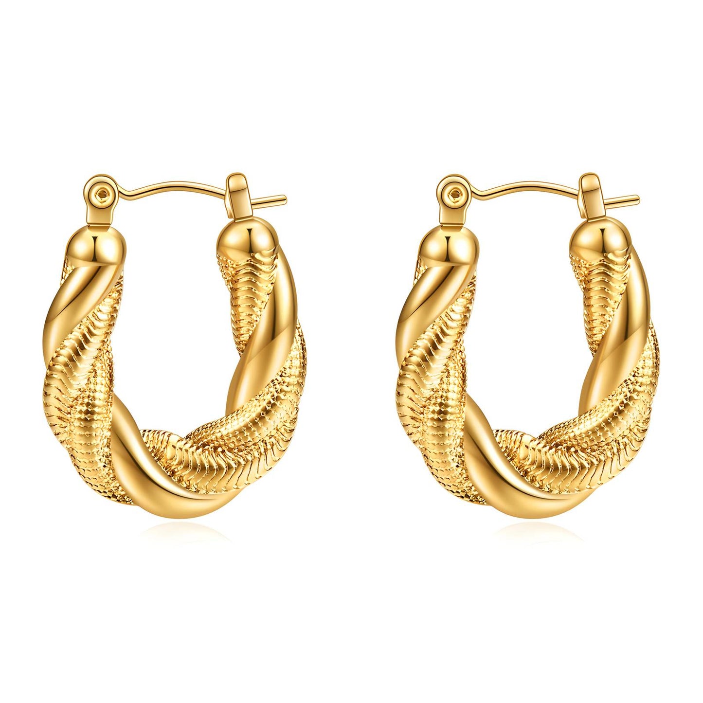 18K Gold Plated Stainless Steel Puffed Hoop Earrings, Intensity