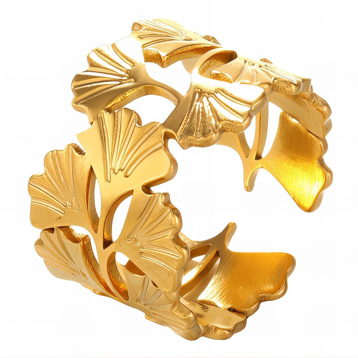 18K gold plated Stainless steel Ginkgo leaves finger ring, Intensity - The Best Accessory