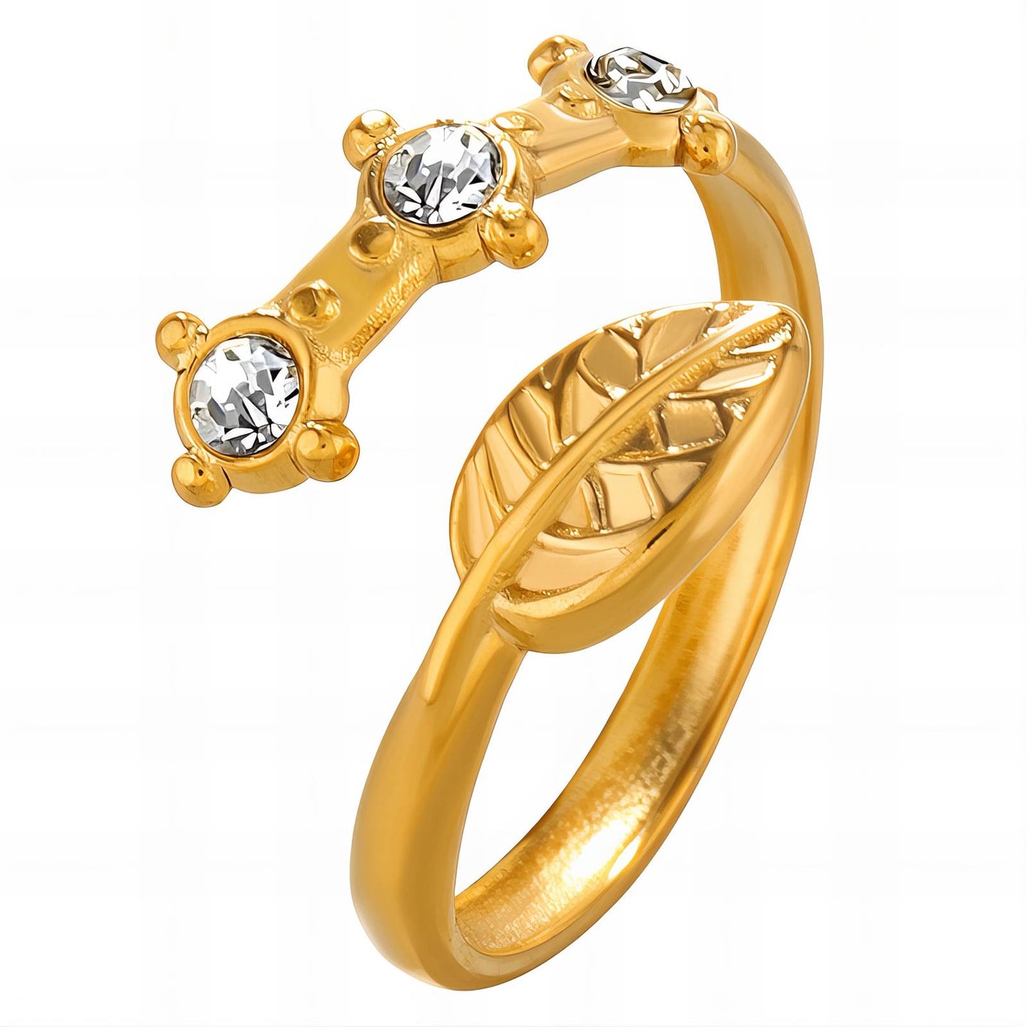 18K gold plated Stainless steel Leaf finger ring, Intensity - The Best Accessory
