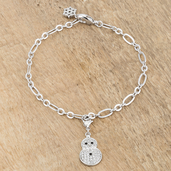 Snowman 0.2ct CZ Rhodium Holiday Charm Bracelet - The Best Accessory
