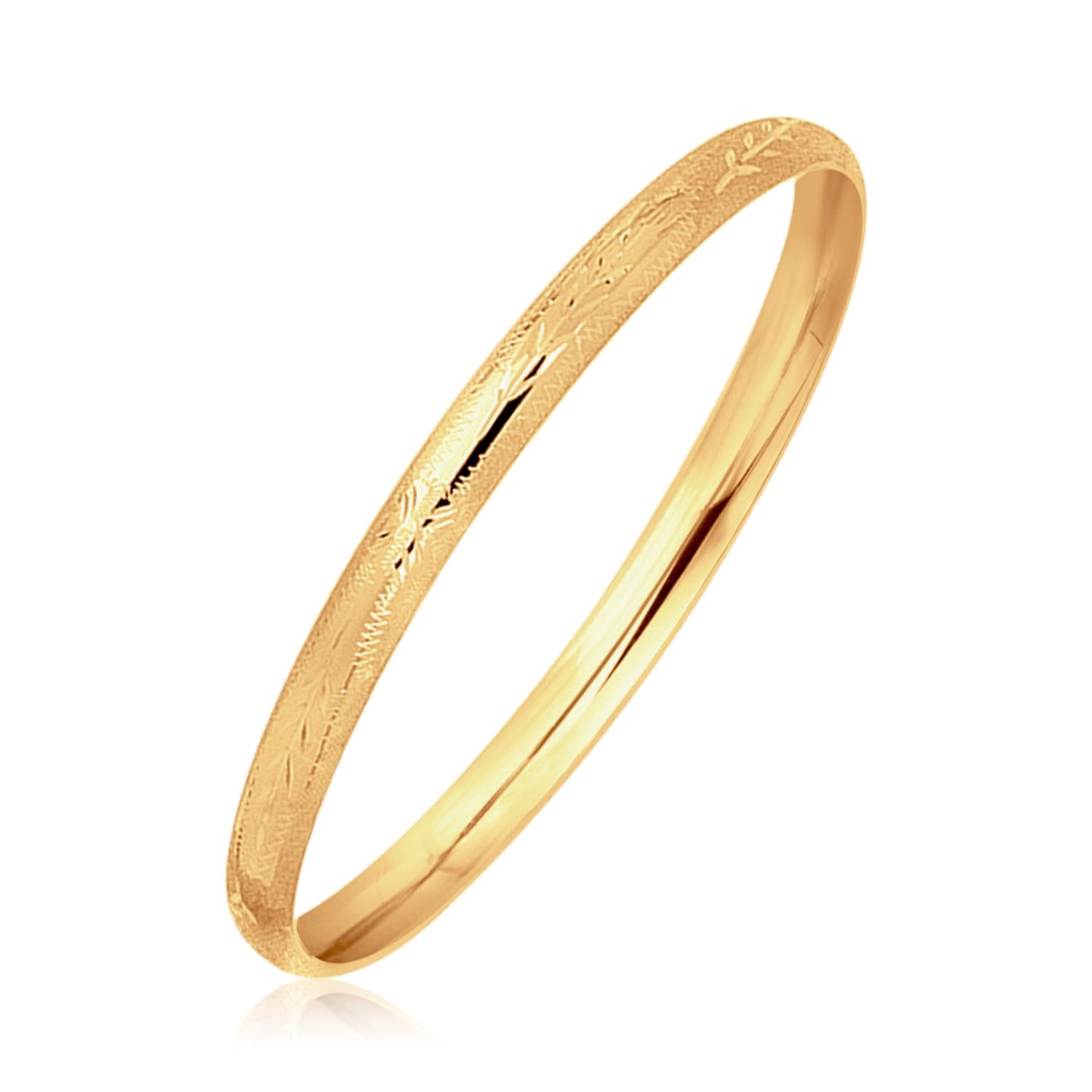 14k Yellow Gold Dome Style Childrens Bangle with Diamond Cuts (5.50 mm) - The Best Accessory