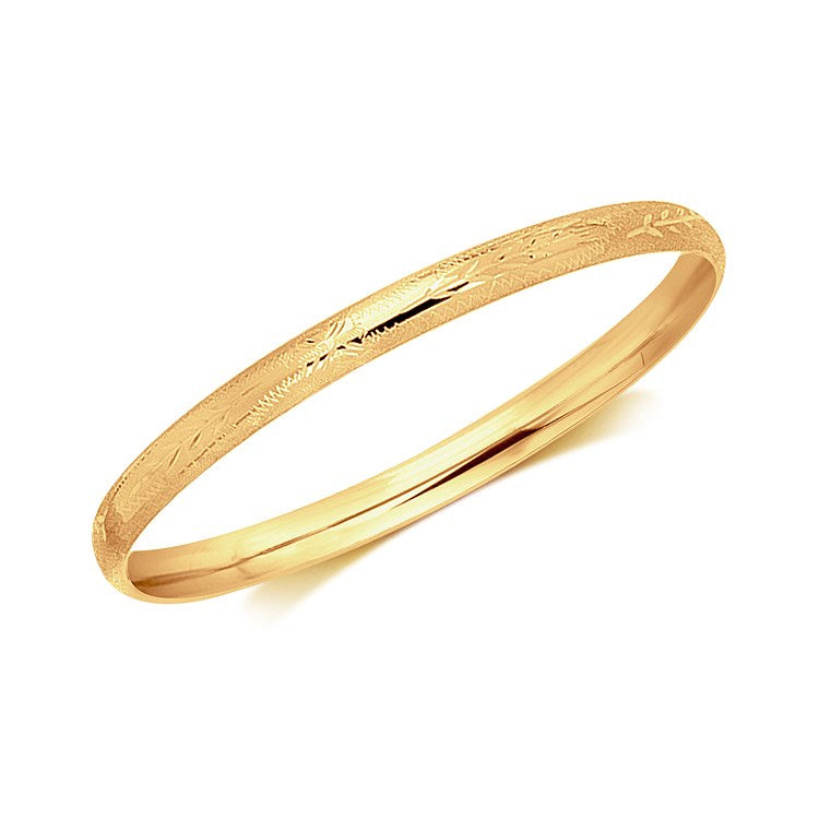 14k Yellow Gold Dome Style Childrens Bangle with Diamond Cuts (5.50 mm) - The Best Accessory