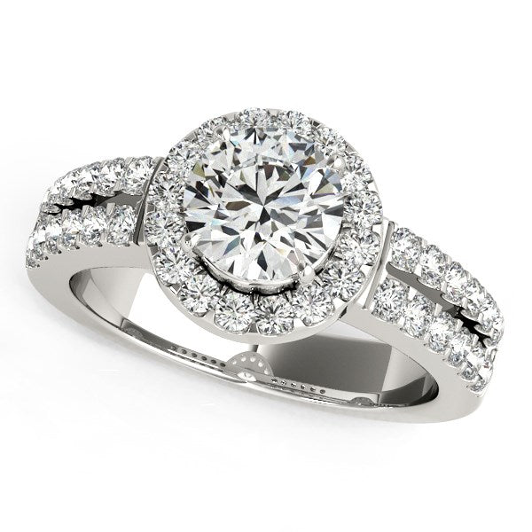 14k White Gold Halo Diamond Engagement Ring With Double Row Band (1 3/8 cttw) - The Best Accessory