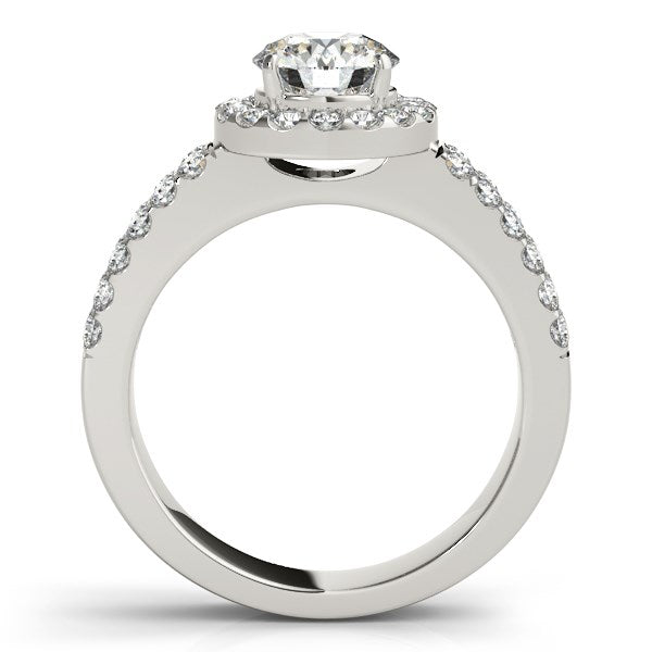 14k White Gold Halo Diamond Engagement Ring With Double Row Band (1 3/8 cttw) - The Best Accessory