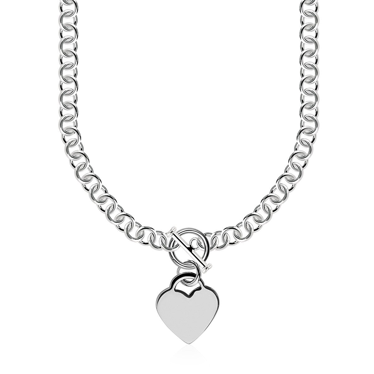 Sterling Silver Rolo Chain with a Heart Toggle Charm and Rhodium Plating - The Best Accessory