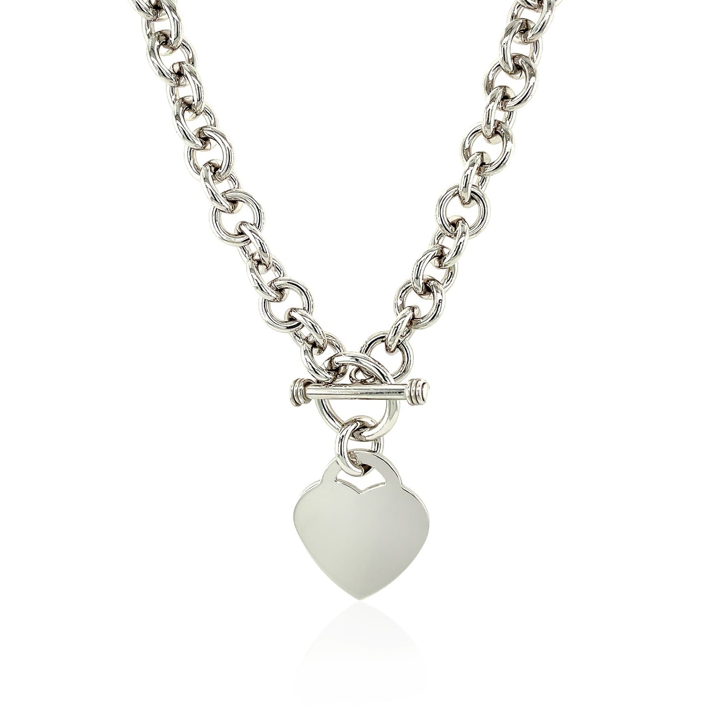 Sterling Silver Rolo Chain with a Heart Toggle Charm and Rhodium Plating - The Best Accessory