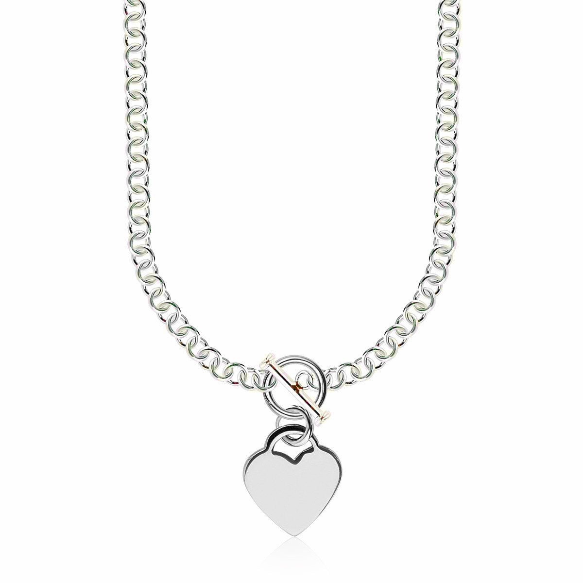 Sterling Silver Rhodium Plated Rolo Chain Necklace with a Heart Toggle Charm - The Best Accessory