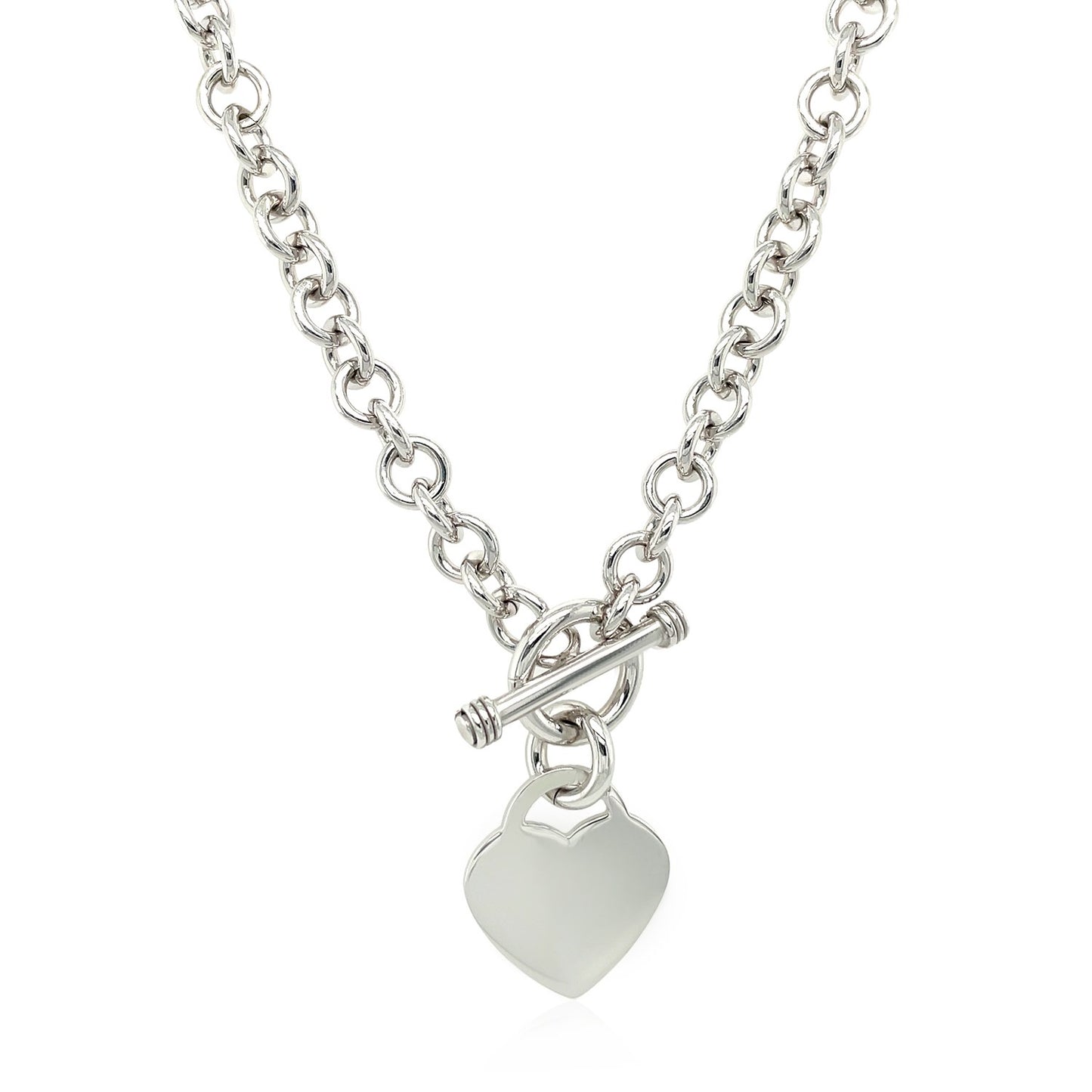 Sterling Silver Rhodium Plated Rolo Chain Necklace with a Heart Toggle Charm - The Best Accessory