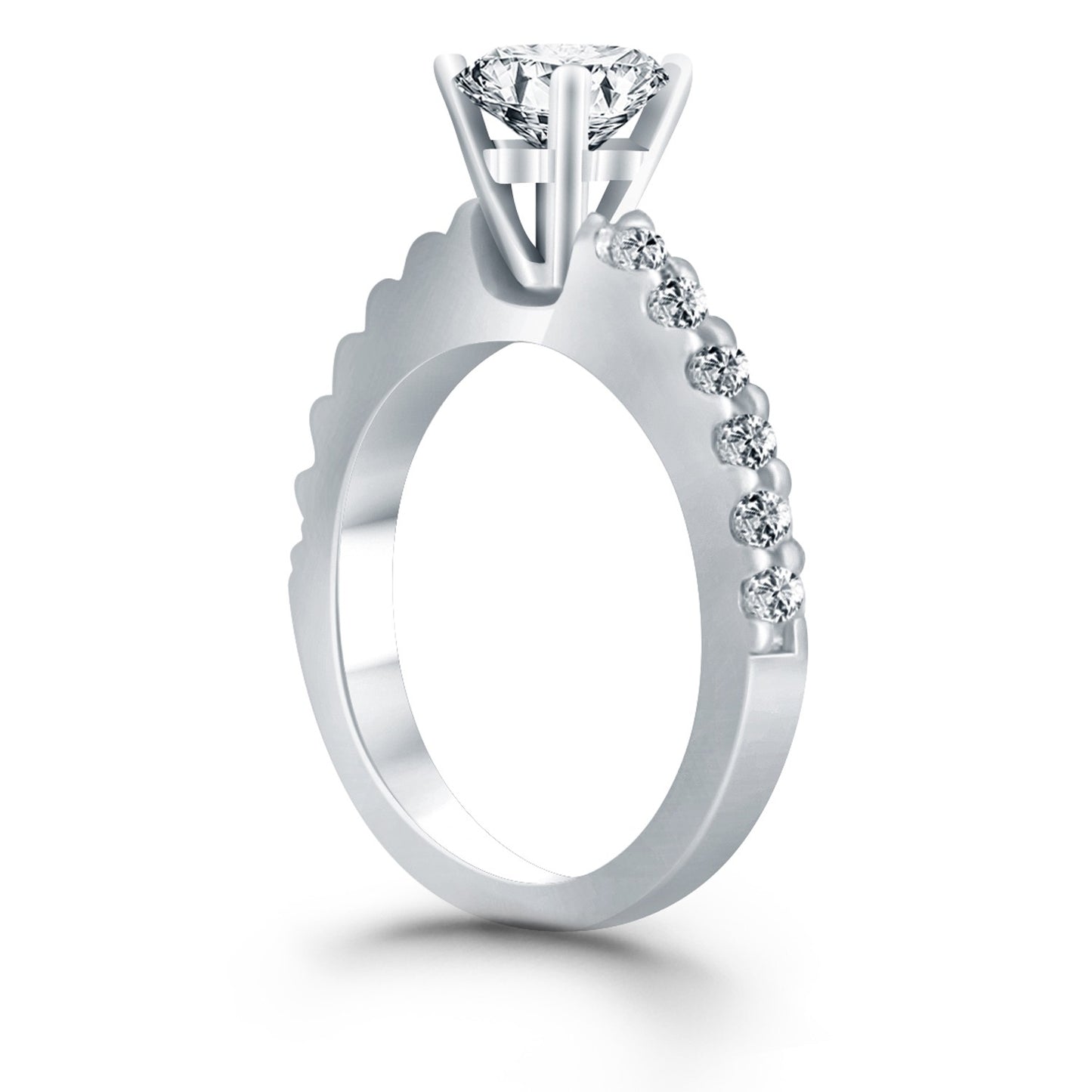 14k White Gold Diamond Micro Prong Cathedral Engagement Ring - The Best Accessory