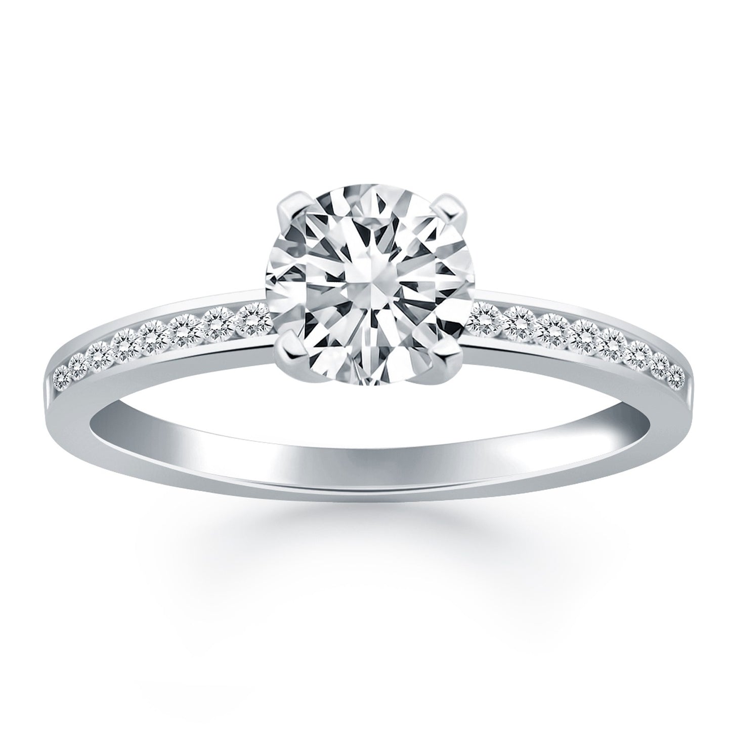 14k White Gold Engagement Ring with Diamond Channel Set Band - The Best Accessory