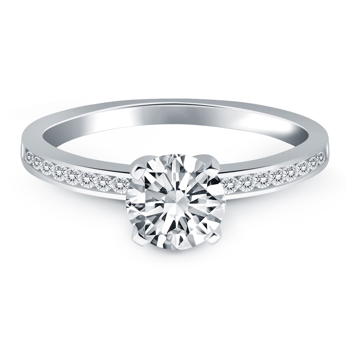 14k White Gold Engagement Ring with Diamond Channel Set Band - The Best Accessory
