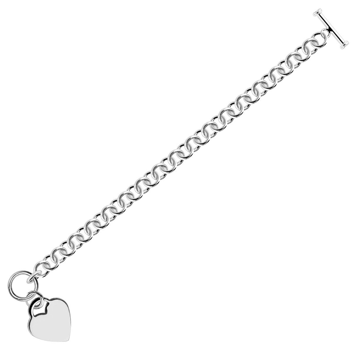 Sterling Silver Rhodium Plated Rolo Style Heart Charmed Chain Bracelet(7.95 mm) - The Best Accessory