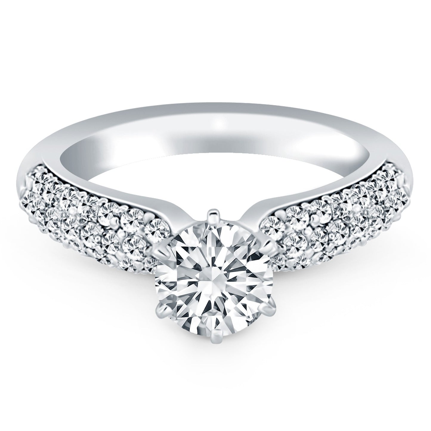 14k White Gold Triple Row Pave Diamond Engagement Ring - The Best Accessory