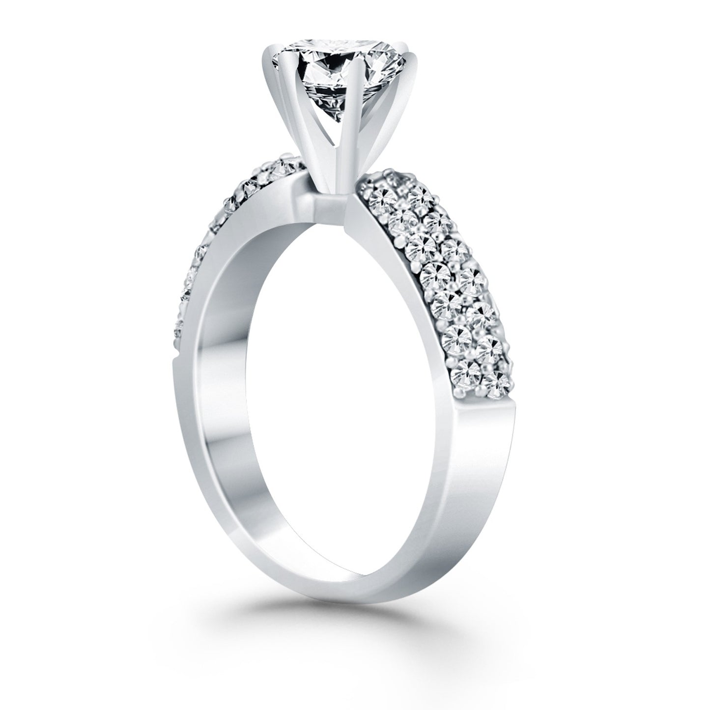 14k White Gold Triple Row Pave Diamond Engagement Ring - The Best Accessory