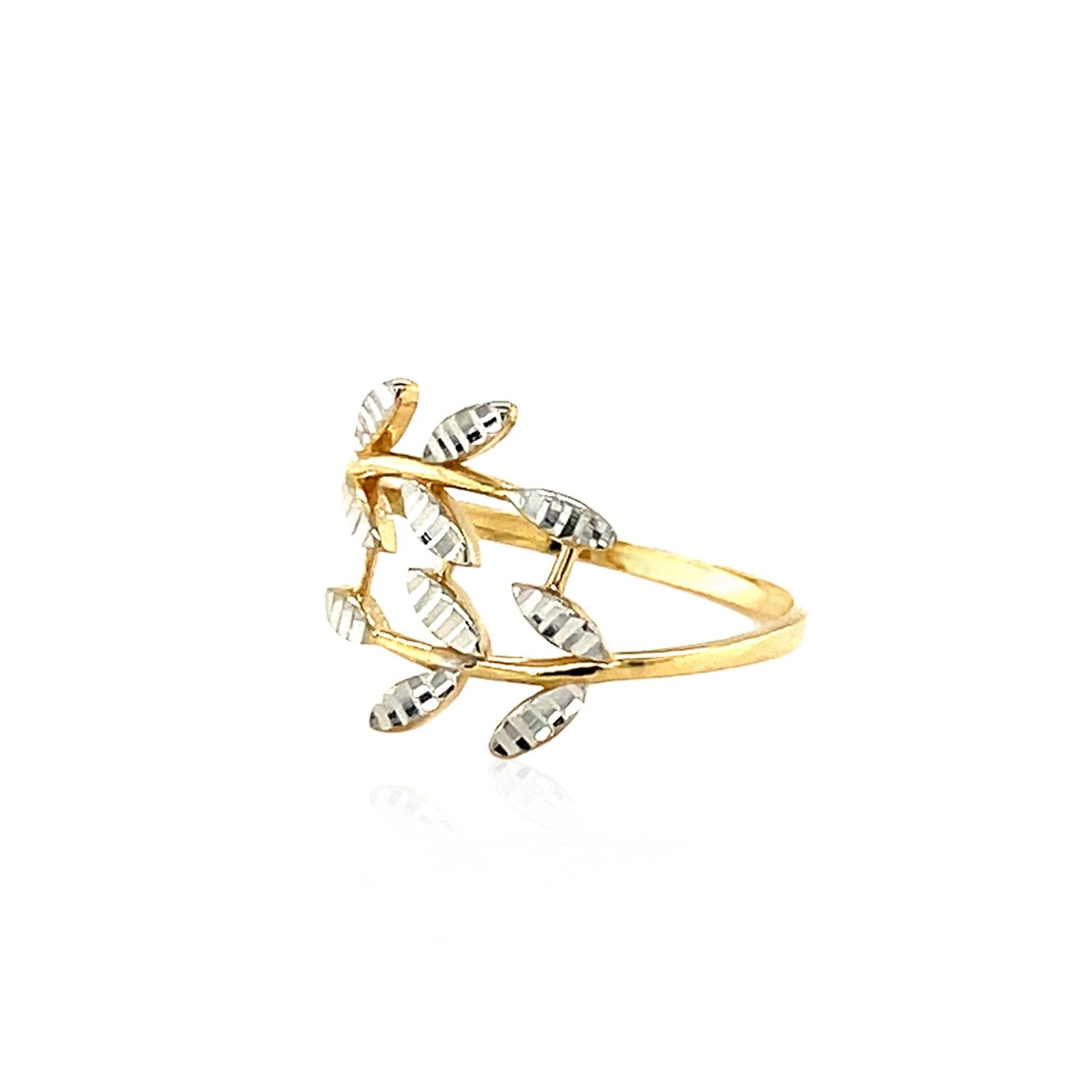 14k Two Tone Gold Crossover Ring with Textured Leaves(1.50 mm) - The Best Accessory