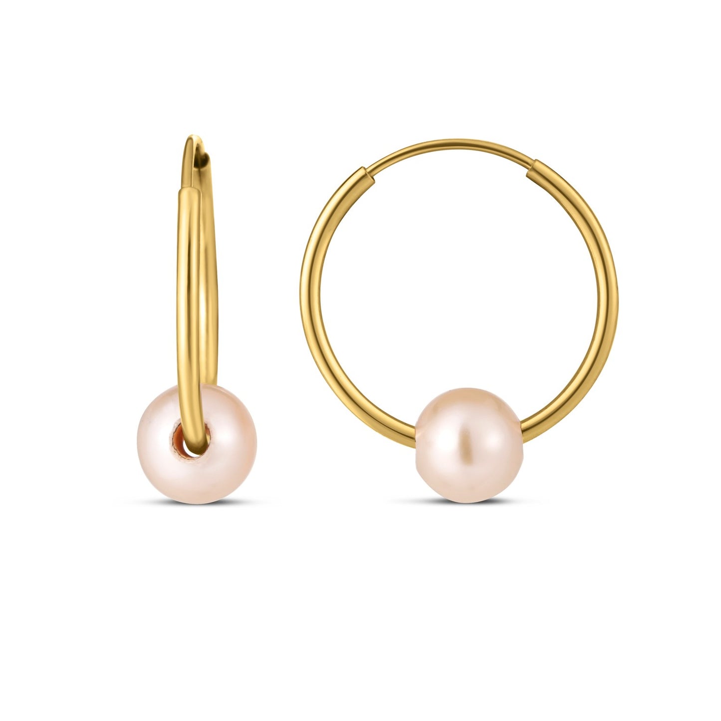 14k Yellow Gold Round Endless Pearl Earring(1x14mm) - The Best Accessory