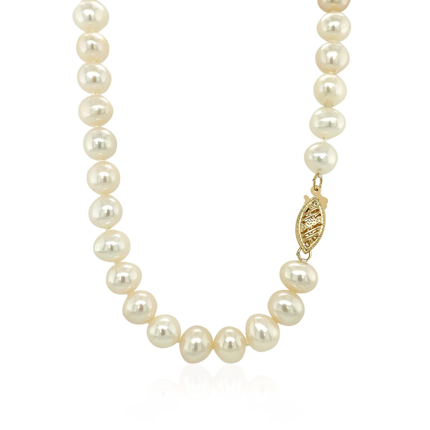 14k Yellow Gold Necklace with White Freshwater Cultured Pearls (6.0mm to 6.5mm) - The Best Accessory