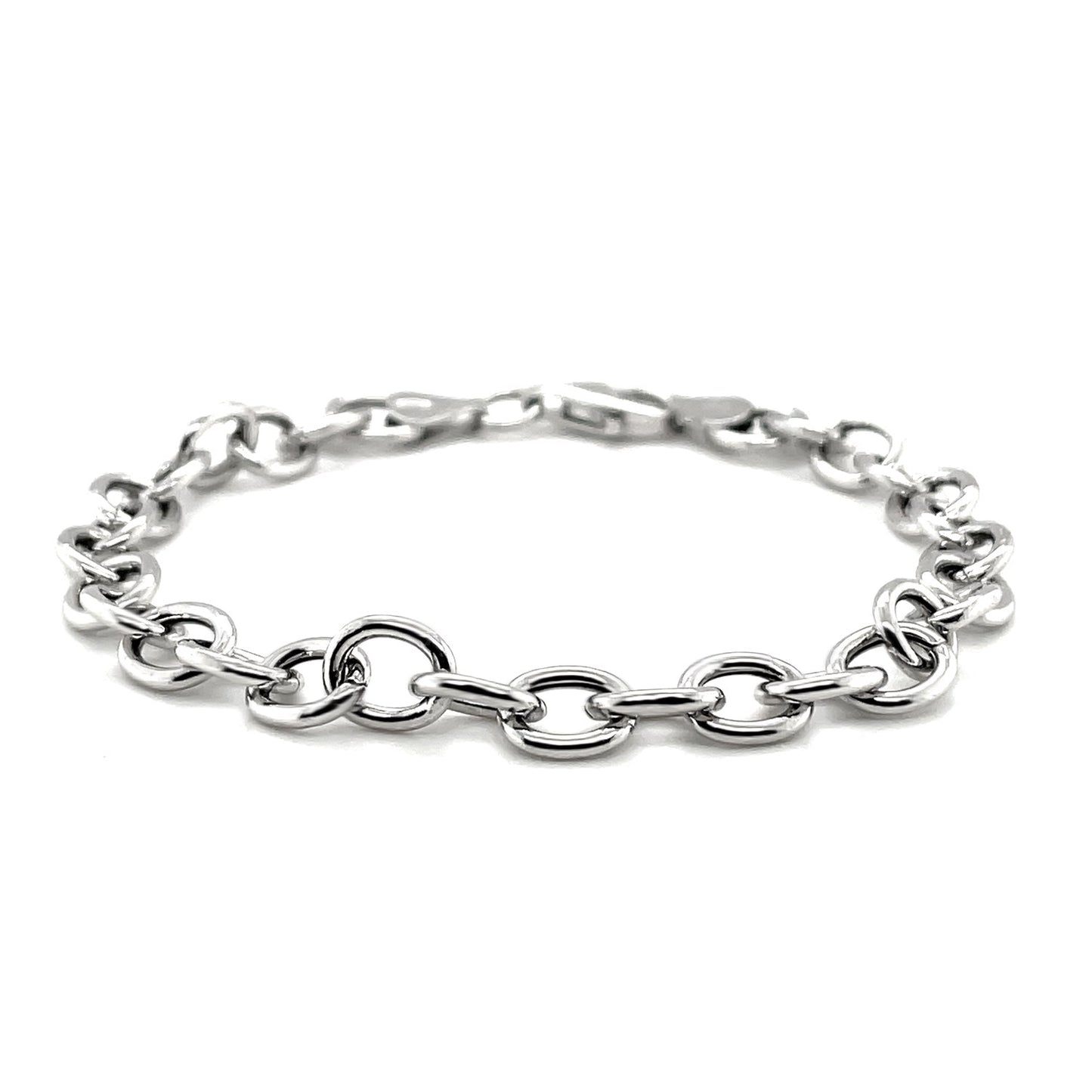 Sterling Silver Rhodium Plated Fancy Charm Bracelet (6.70 mm) - The Best Accessory