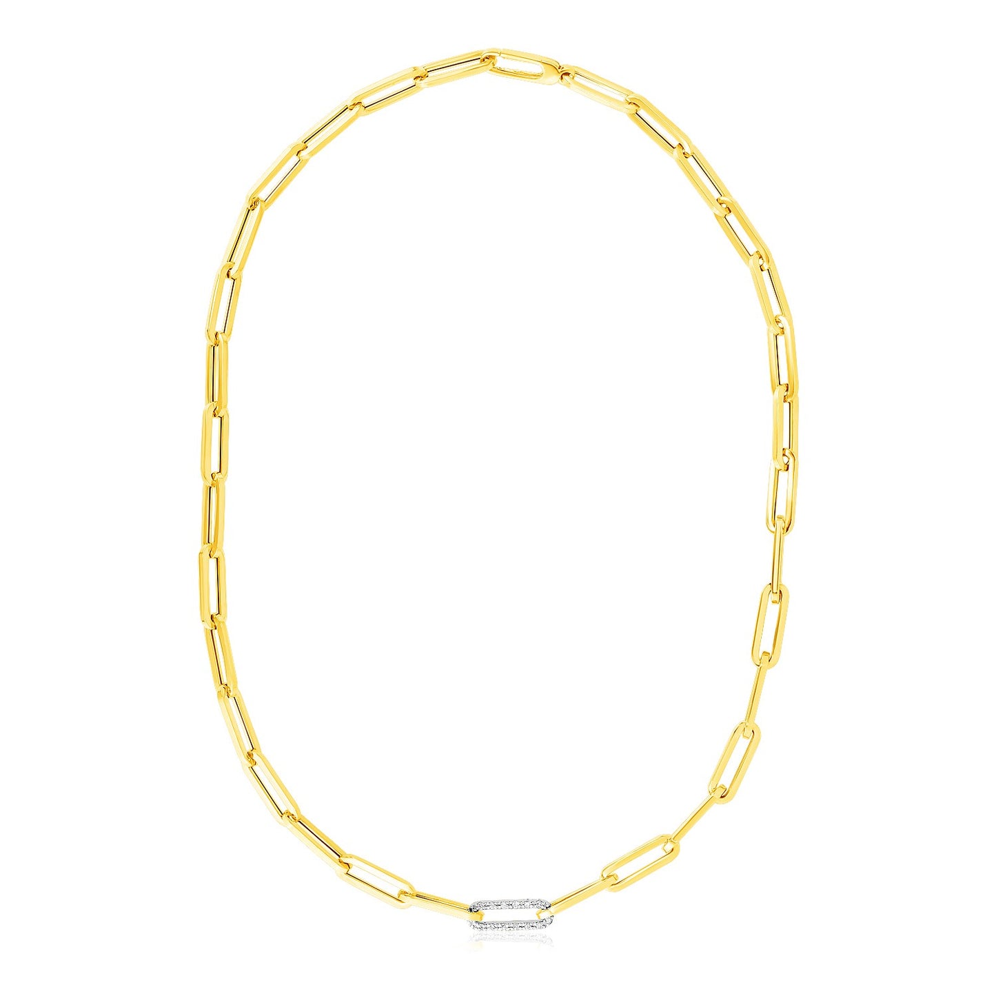 14k Yellow Gold Paperclip Chain Necklace with Diamond Link - The Best Accessory