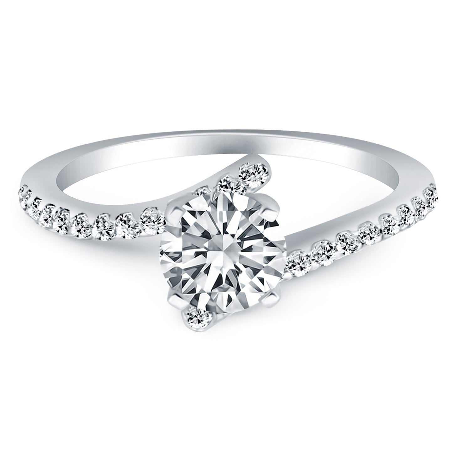 14k White Gold Open Shank Bypass Diamond Engagement Ring - The Best Accessory