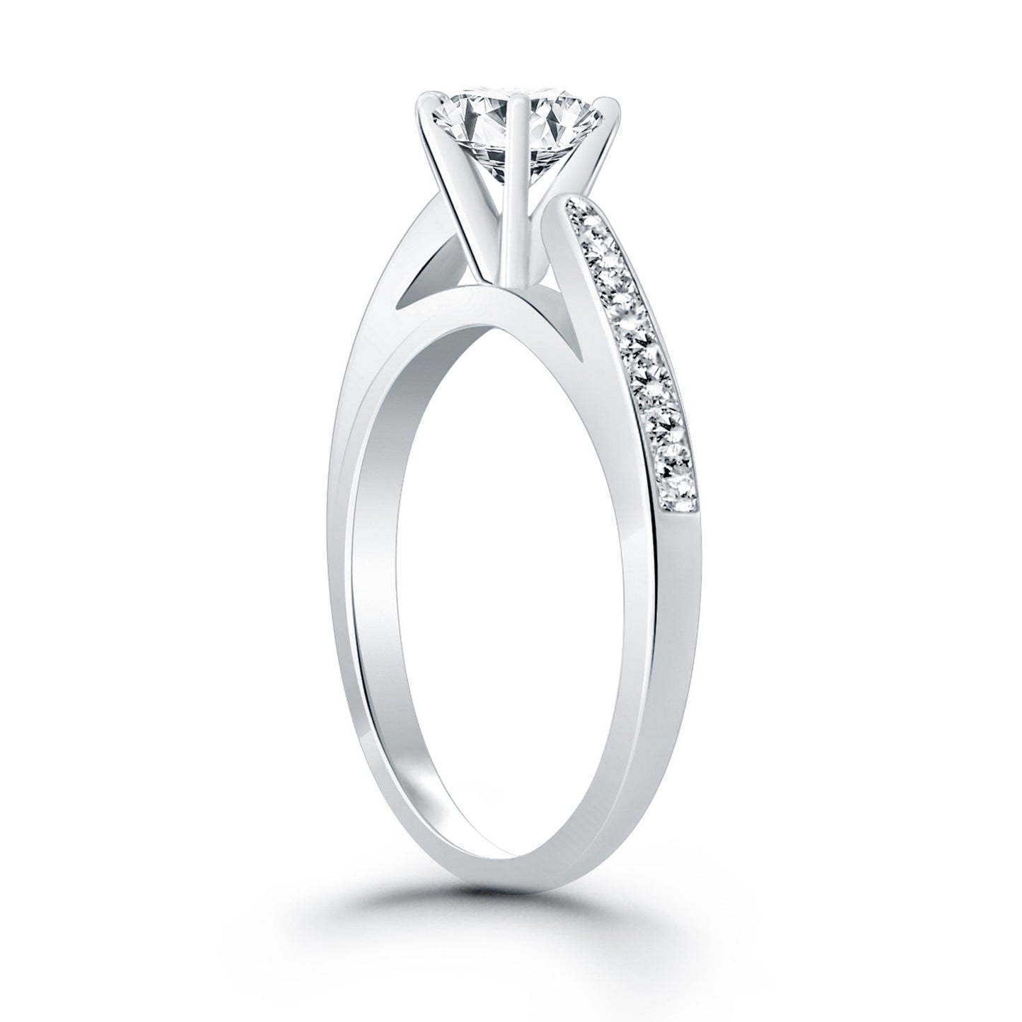 14k White Gold Cathedral Engagement Ring with Pave Diamonds - The Best Accessory