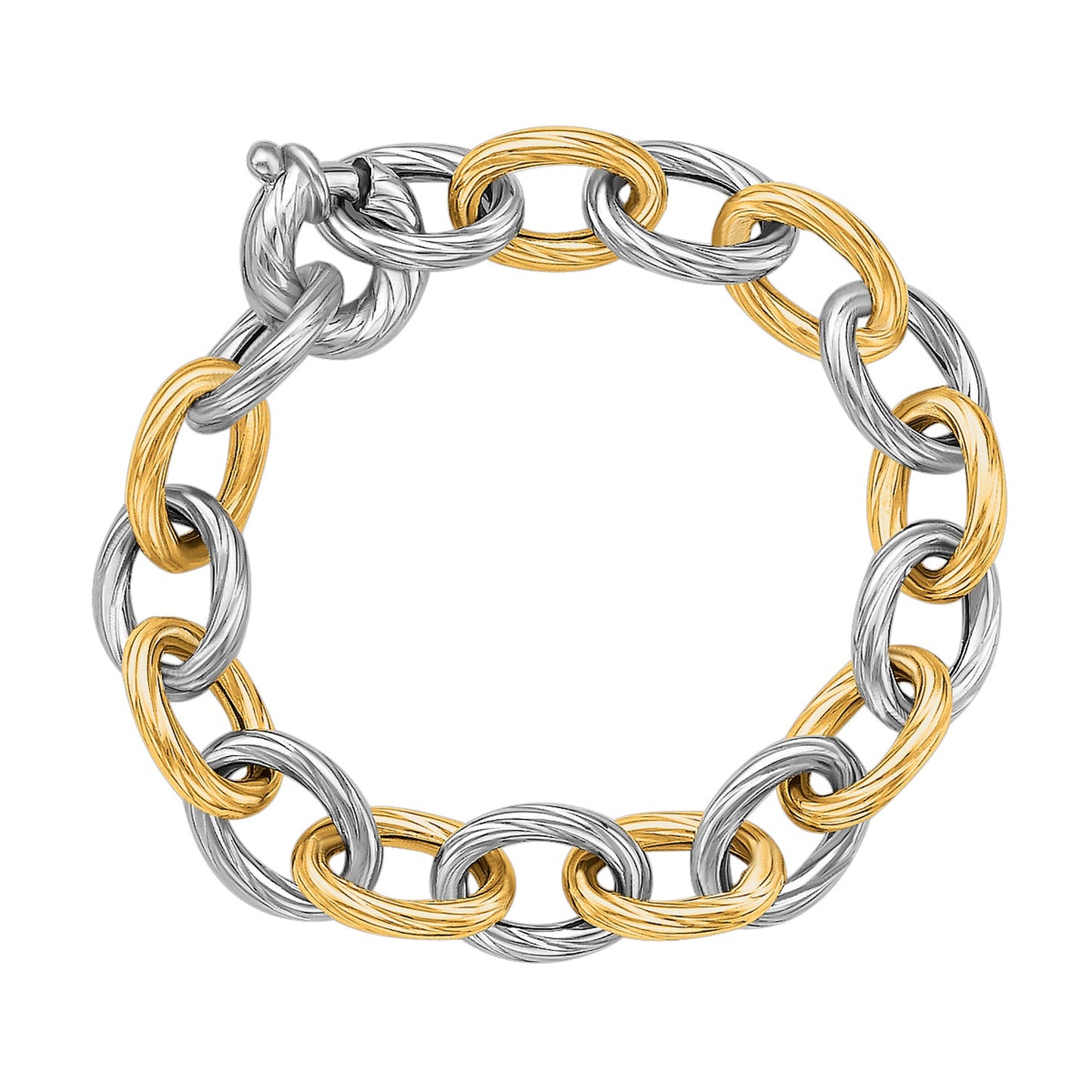 18k Yellow Gold and Sterling Silver Rhodium Plated Diamond Cut Chain Bracelet - The Best Accessory