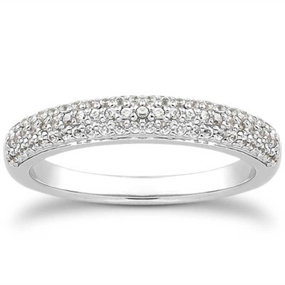 14k White Gold Triple Multi-Row Micro- Pave Diamond Wedding Ring Band - The Best Accessory