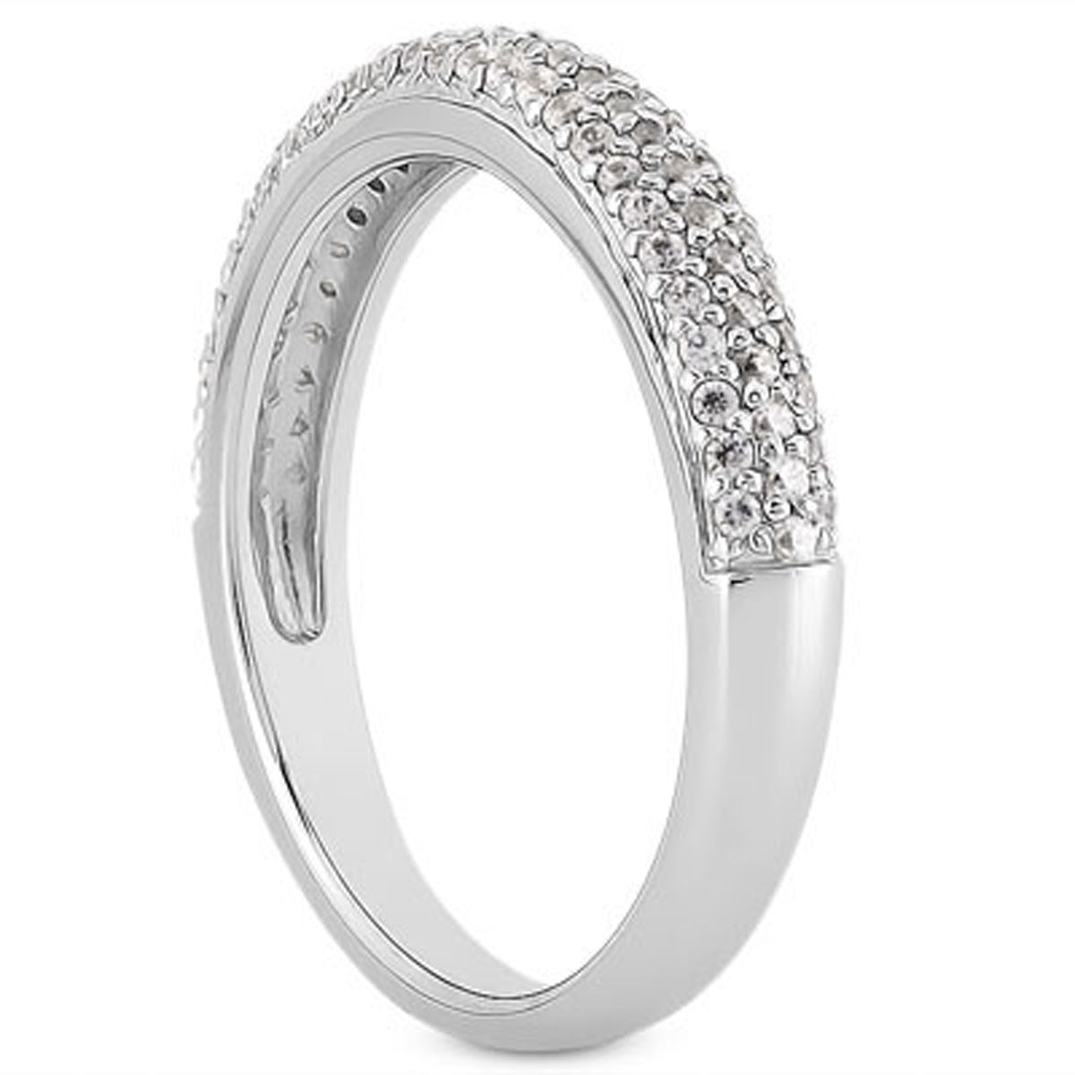 14k White Gold Triple Multi-Row Micro- Pave Diamond Wedding Ring Band - The Best Accessory