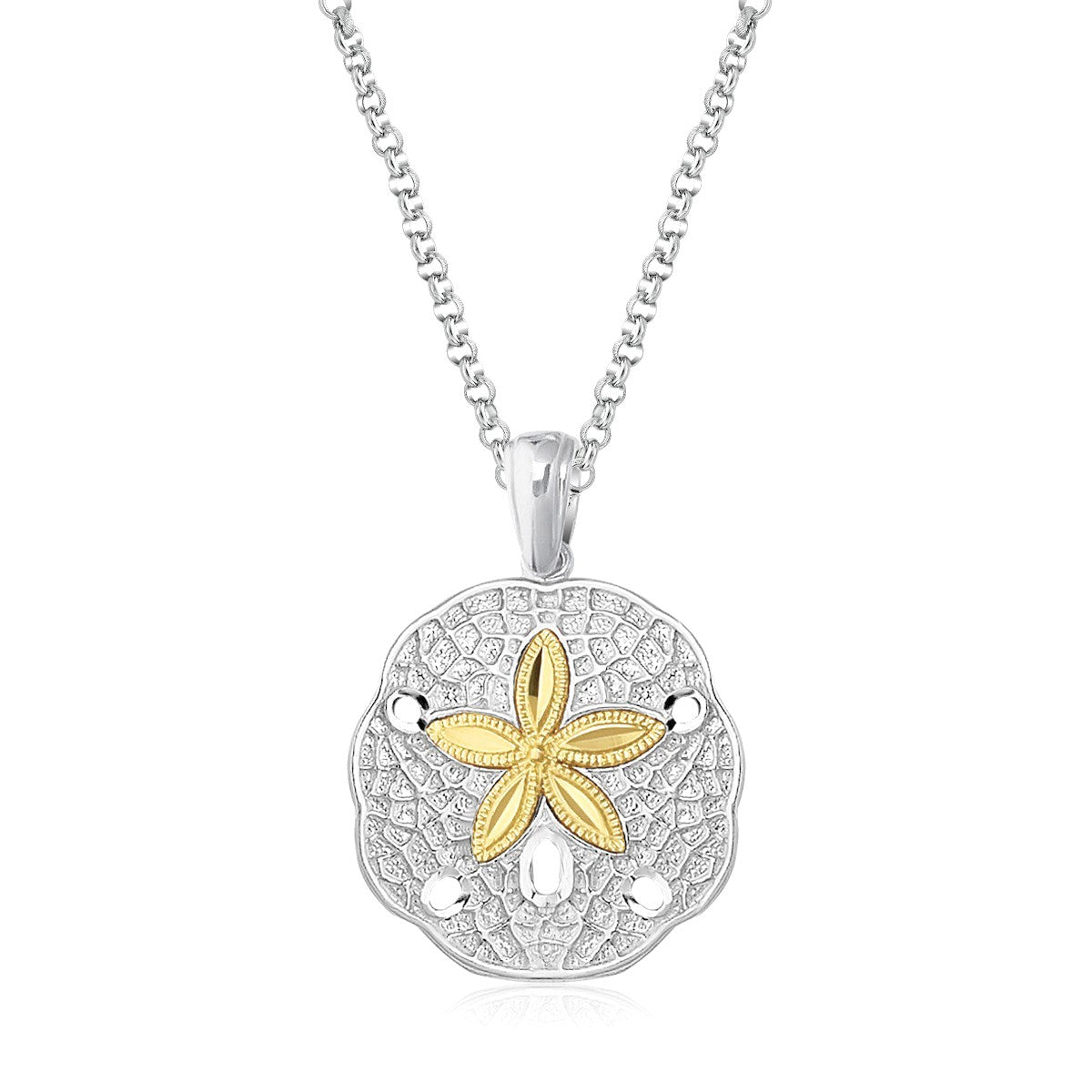 Designer Sterling Silver and 14k Yellow Gold Sand Dollar Pendant - The Best Accessory