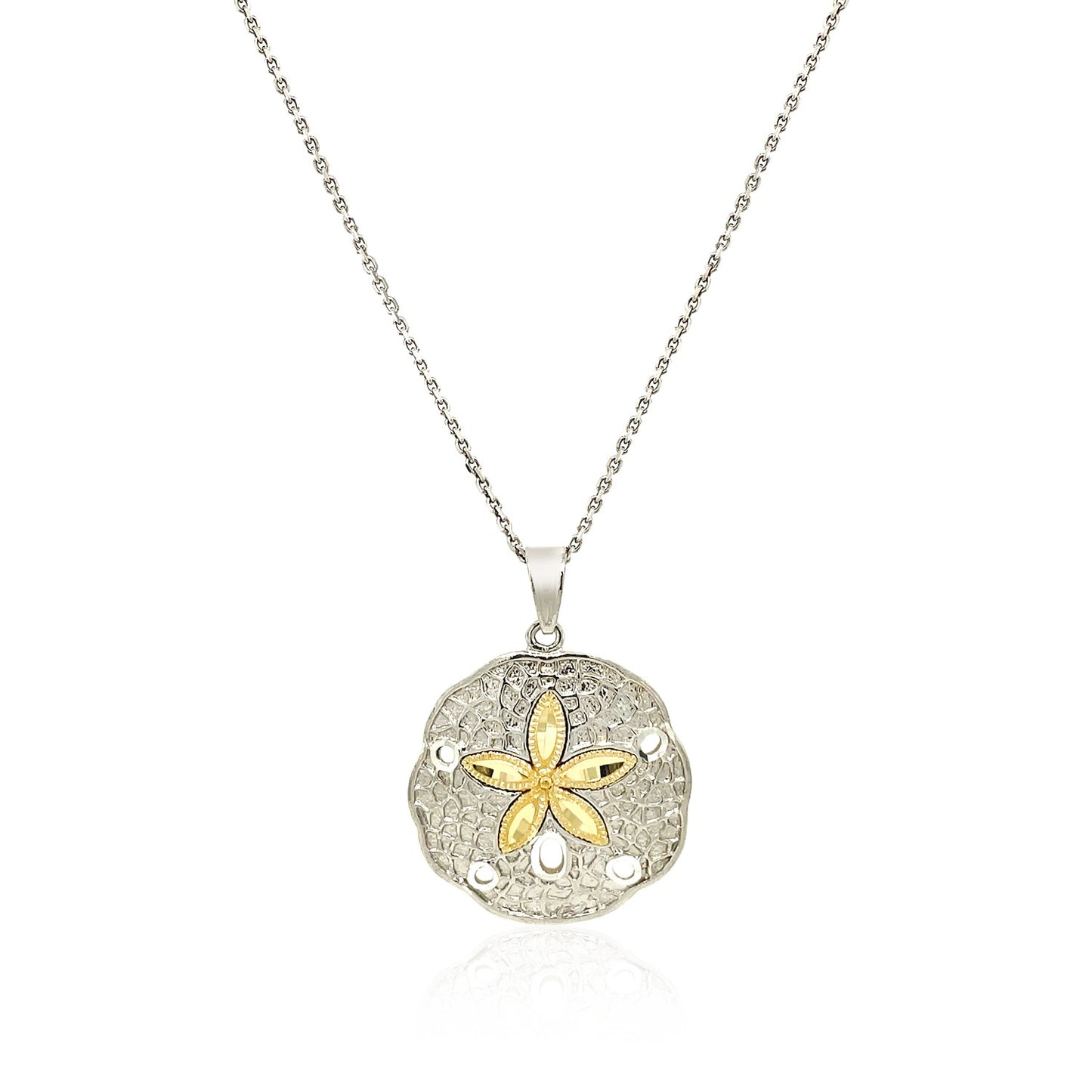 Designer Sterling Silver and 14k Yellow Gold Sand Dollar Pendant - The Best Accessory