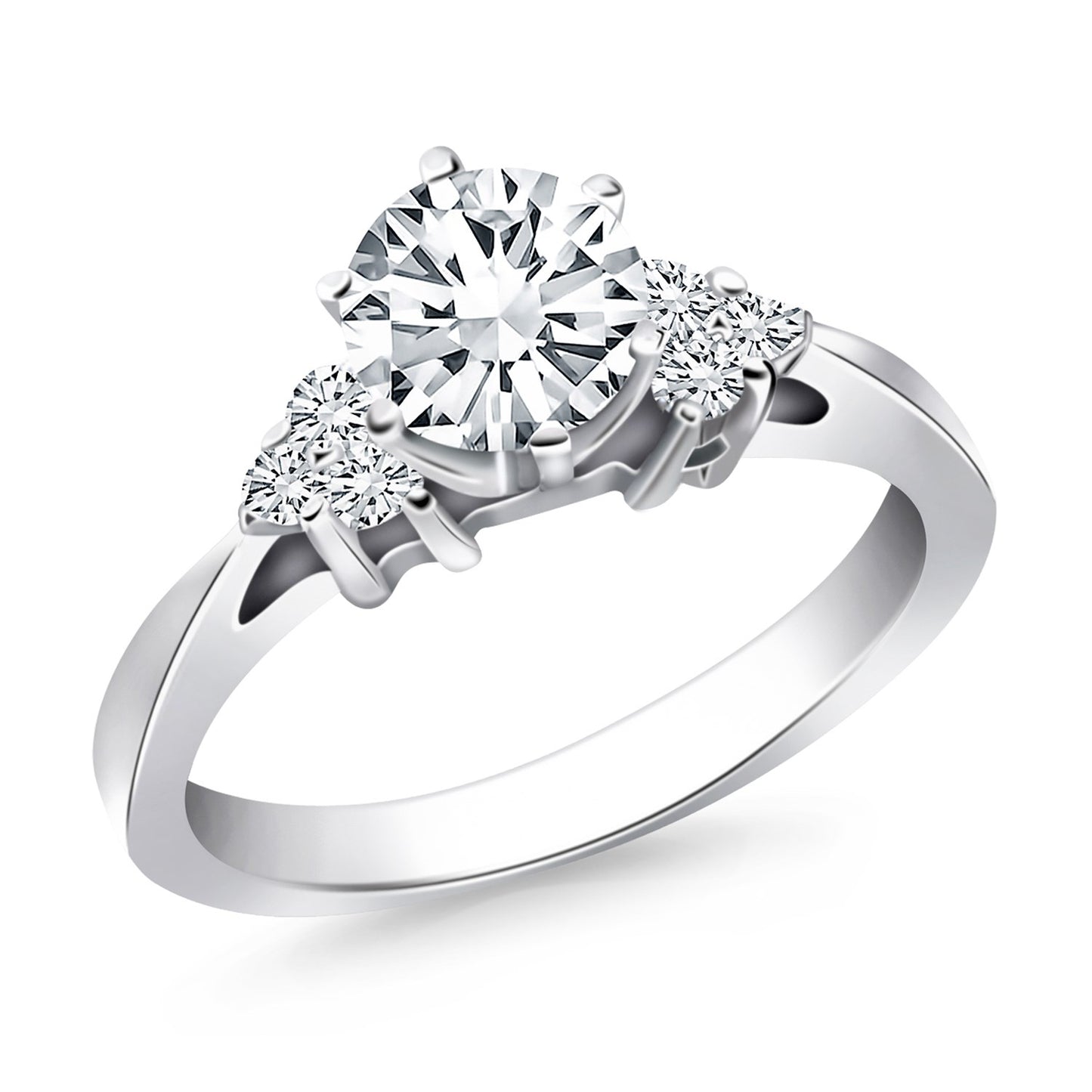 14k White Gold Cathedral Engagement Ring with Side Diamond Clusters - The Best Accessory