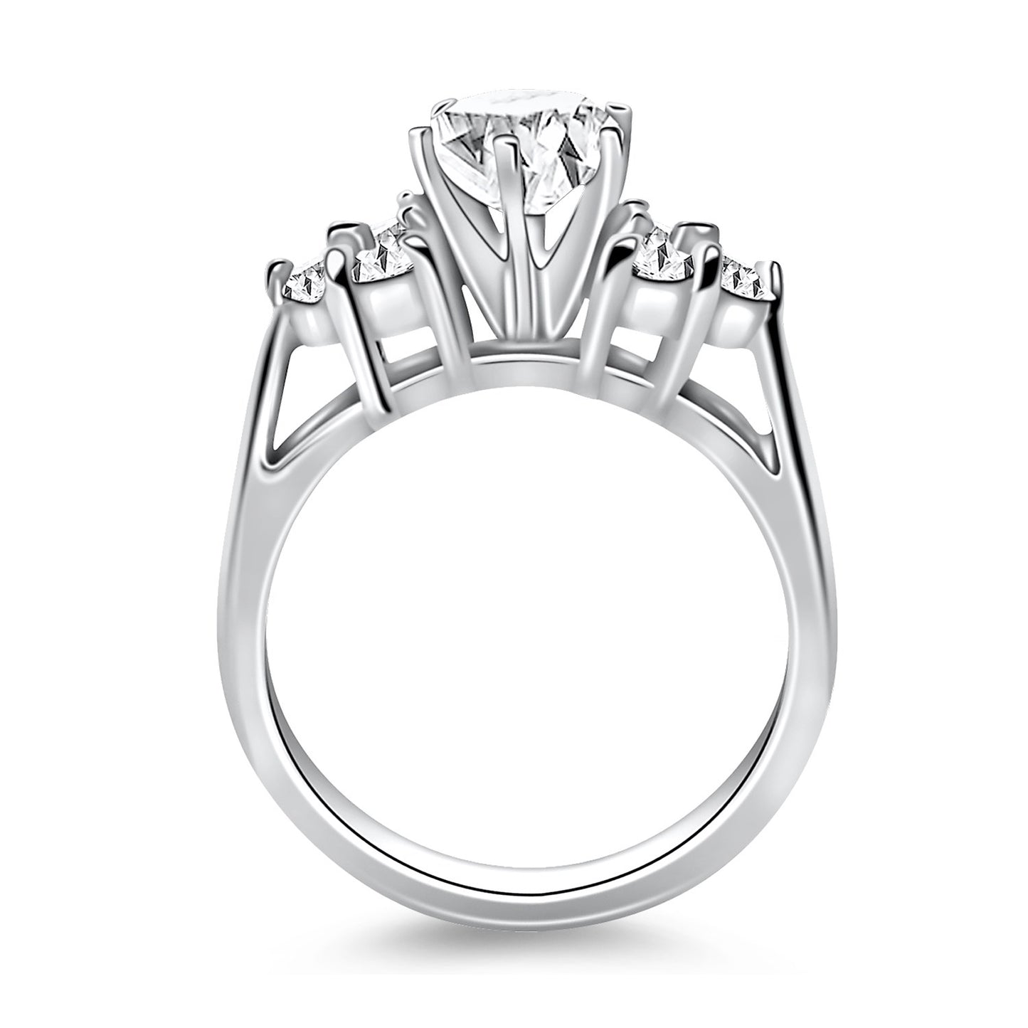 14k White Gold Cathedral Engagement Ring with Side Diamond Clusters - The Best Accessory