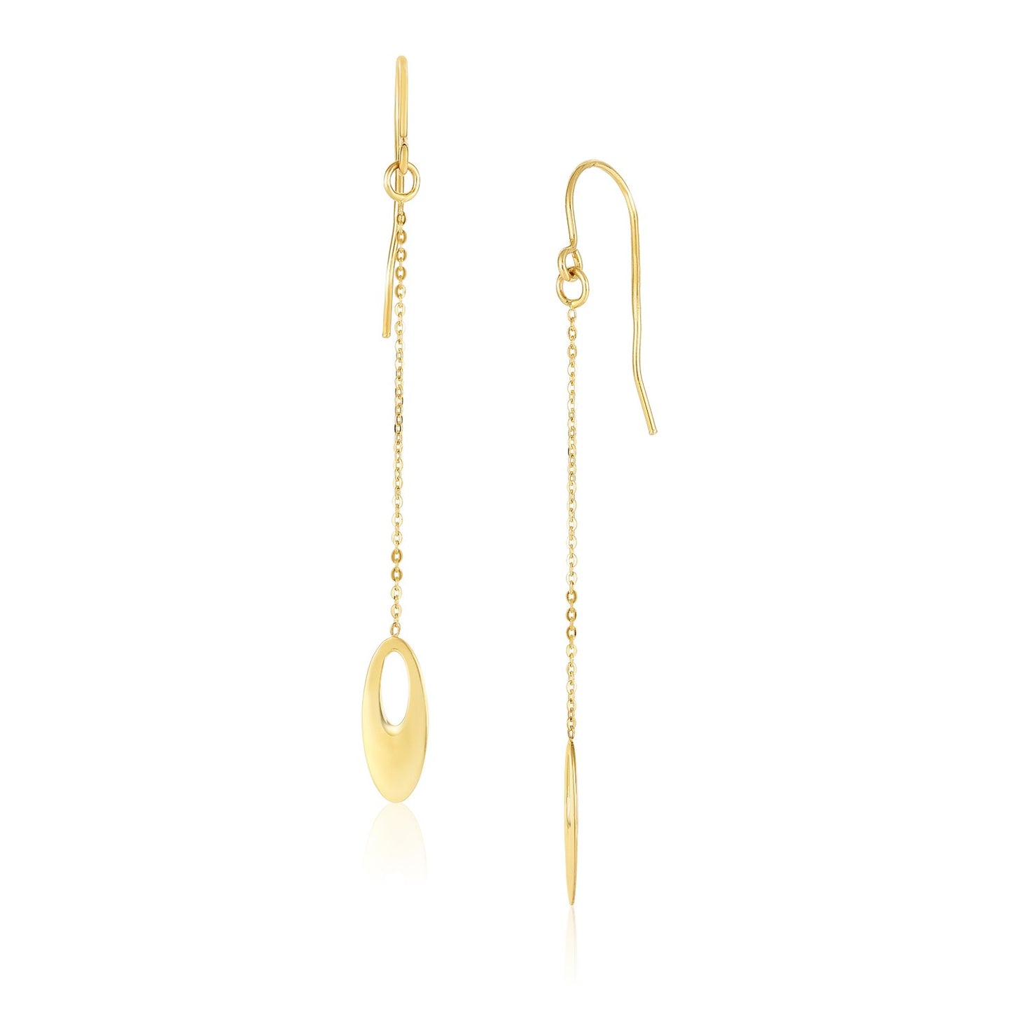 14k Yellow Gold Cutout Oval Chain Dangling Earrings - The Best Accessory