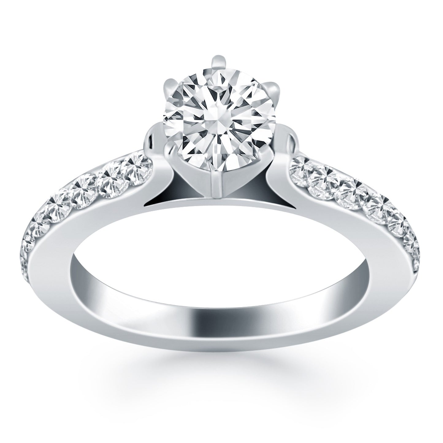 14k White Gold Curved Shank Engagement Ring with Pave Diamonds - The Best Accessory