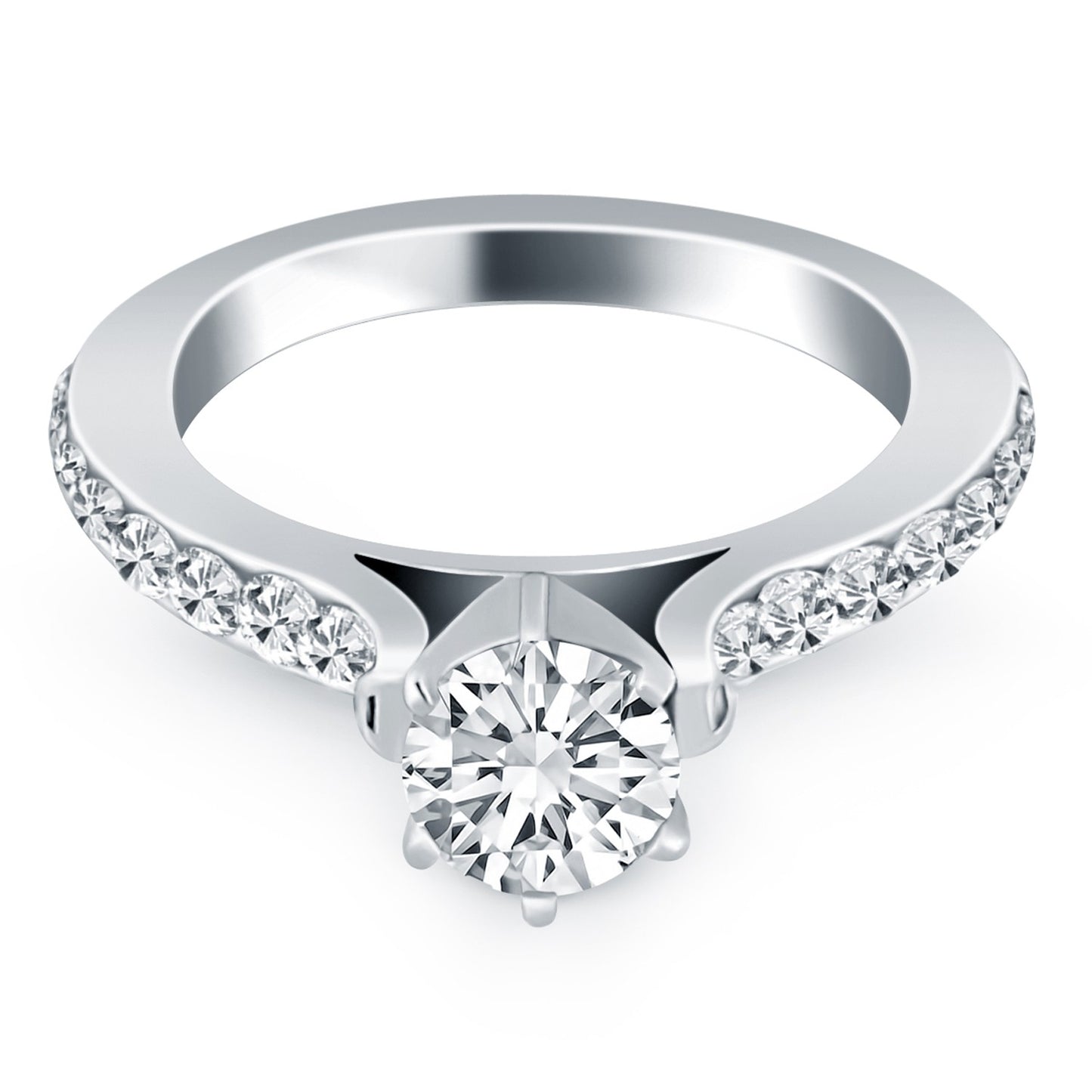 14k White Gold Curved Shank Engagement Ring with Pave Diamonds - The Best Accessory