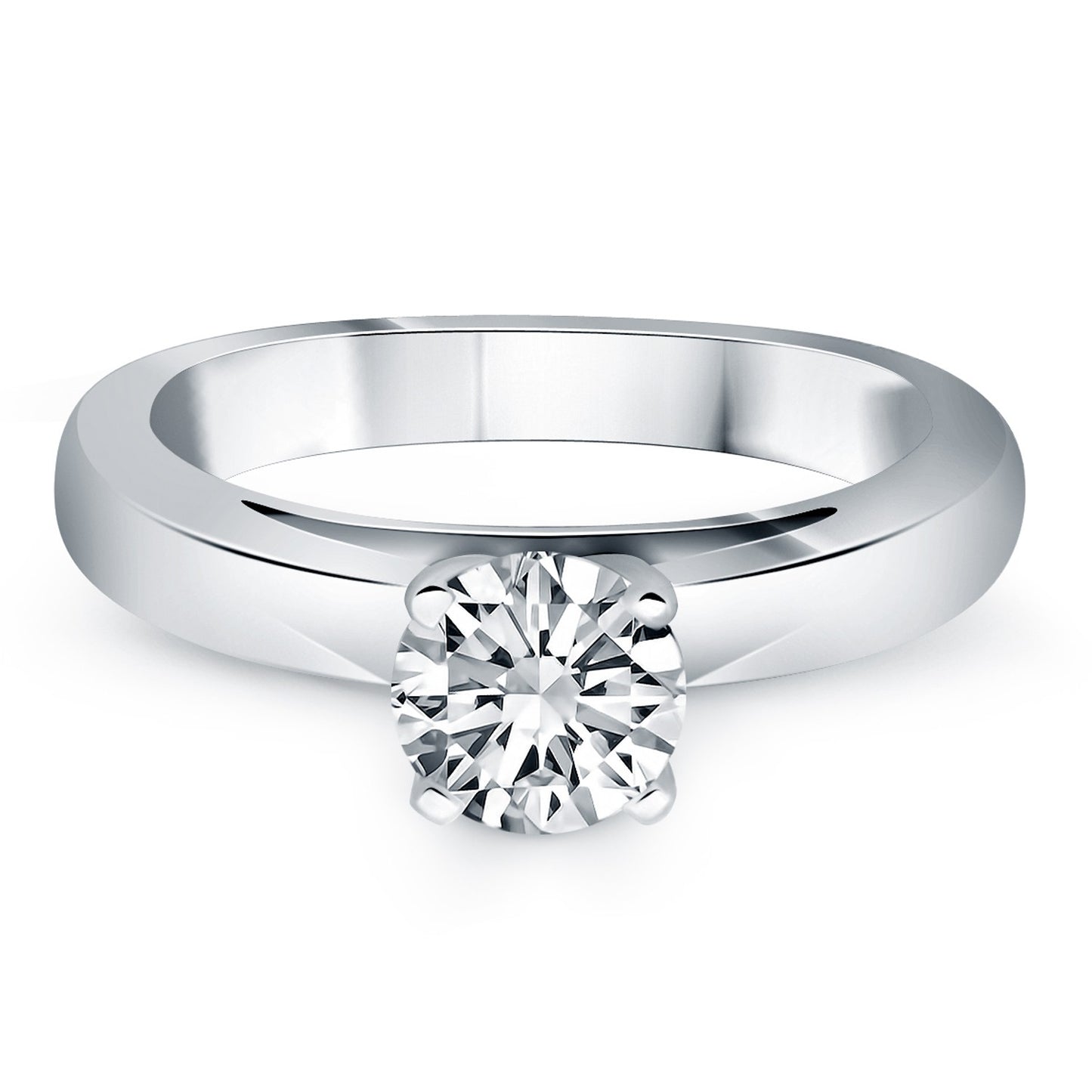 14k White Gold Classic Wide Band Cathedral Solitaire Engagement Ring - The Best Accessory