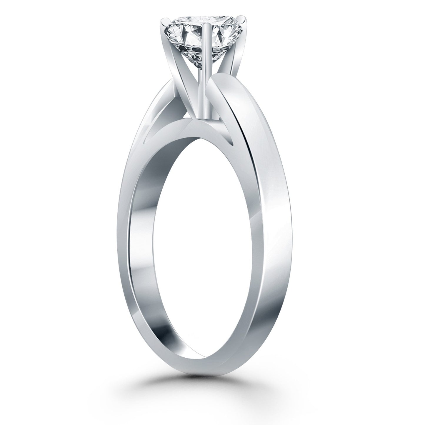 14k White Gold Classic Wide Band Cathedral Solitaire Engagement Ring - The Best Accessory