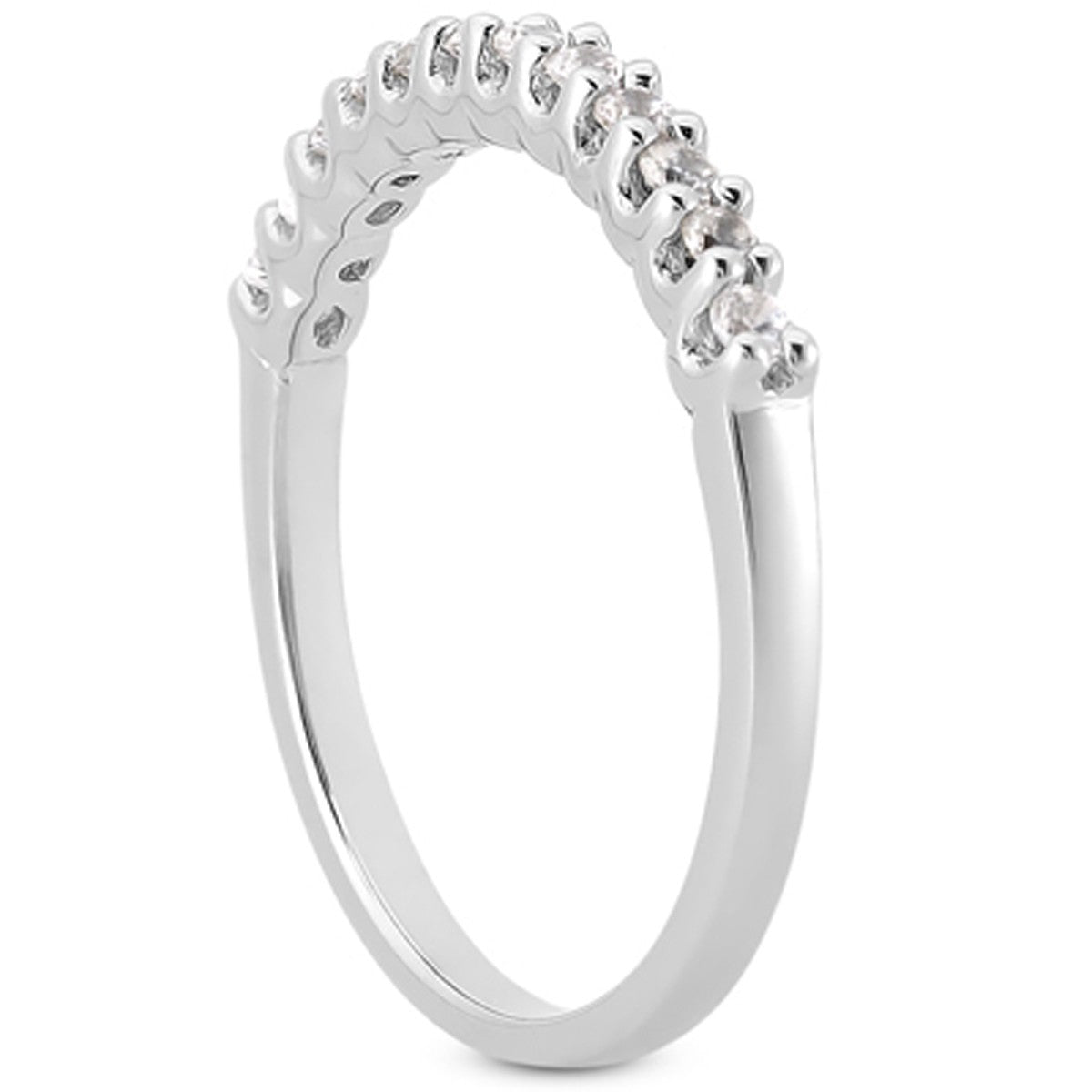 14k White Gold Fancy U Setting Shared Prong Diamond Wedding Ring Band - The Best Accessory