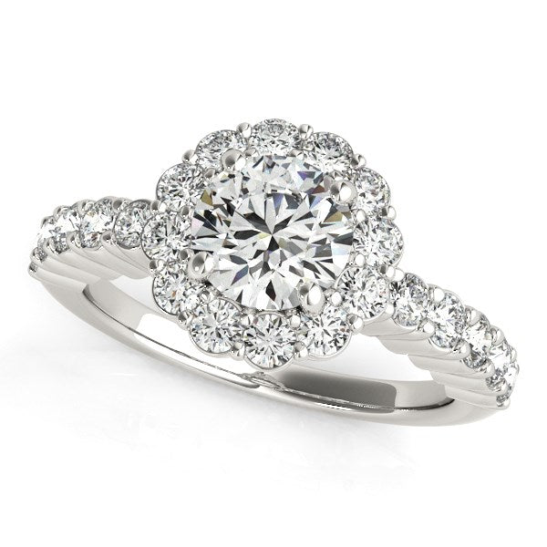 14k White Gold Round Floral Motif Diamond Engagement Ring (1 5/8 cttw) - The Best Accessory