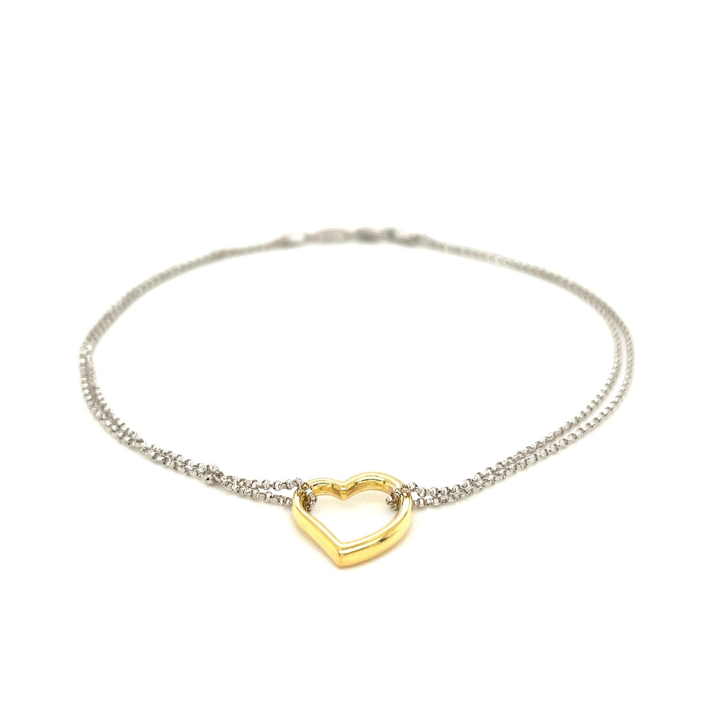 14k Yellow Gold and Sterling Silver Anklet with a Single Open Heart Station - The Best Accessory