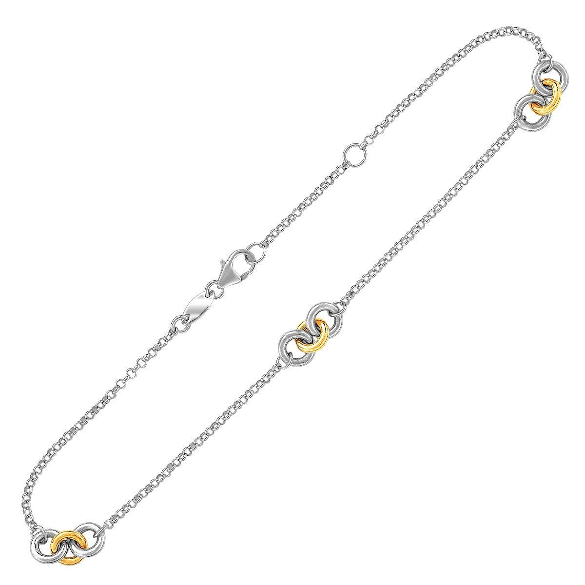 14k Yellow Gold and Sterling Silver Triple Ring Stationed Anklet - The Best Accessory
