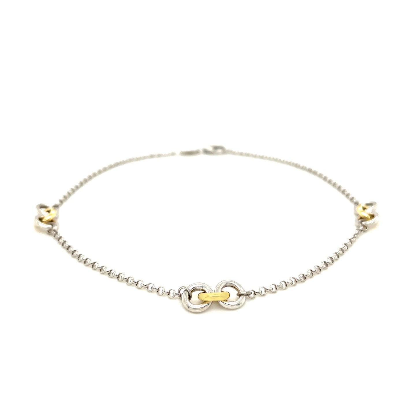 14k Yellow Gold and Sterling Silver Triple Ring Stationed Anklet - The Best Accessory
