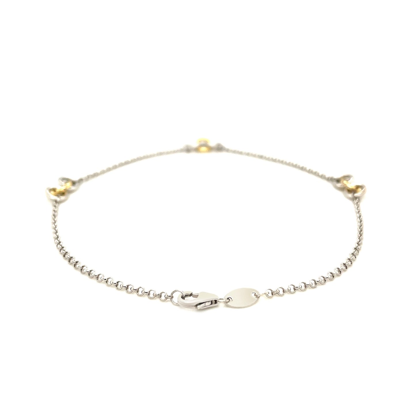 14k Yellow Gold and Sterling Silver Triple Ring Stationed Anklet - The Best Accessory