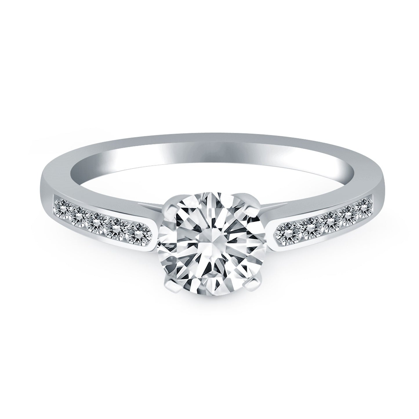 14k White Gold Diamond Channel Cathedral Engagement Ring - The Best Accessory