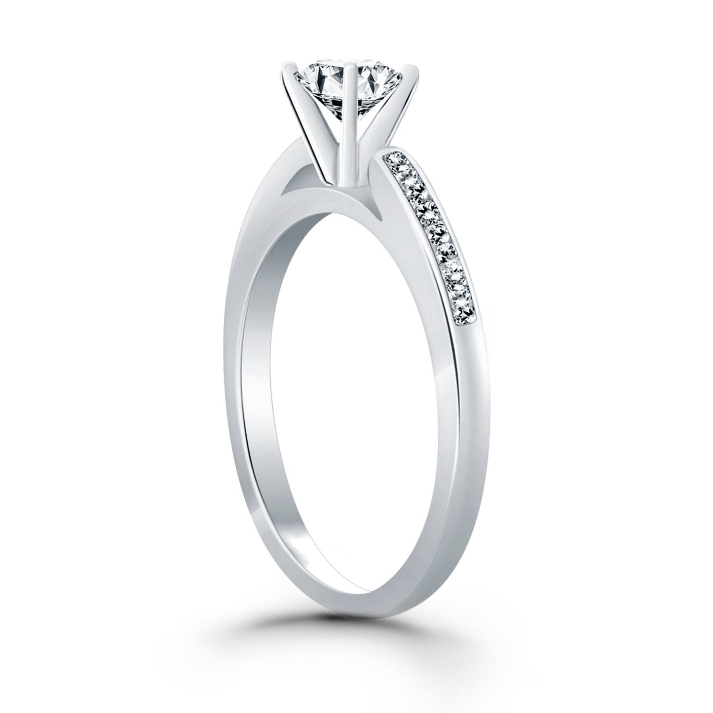 14k White Gold Diamond Channel Cathedral Engagement Ring - The Best Accessory