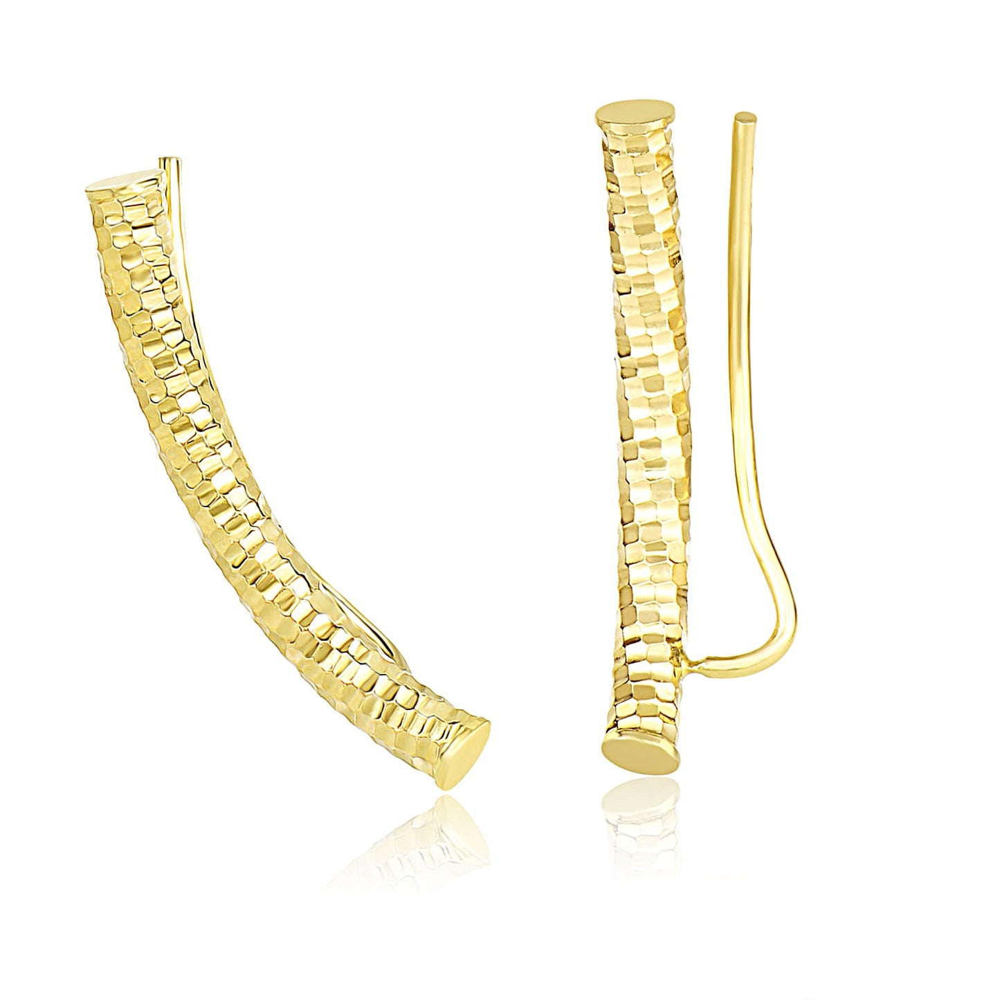 14k Yellow Gold Curved Tube Earrings with Diamond Cuts - The Best Accessory