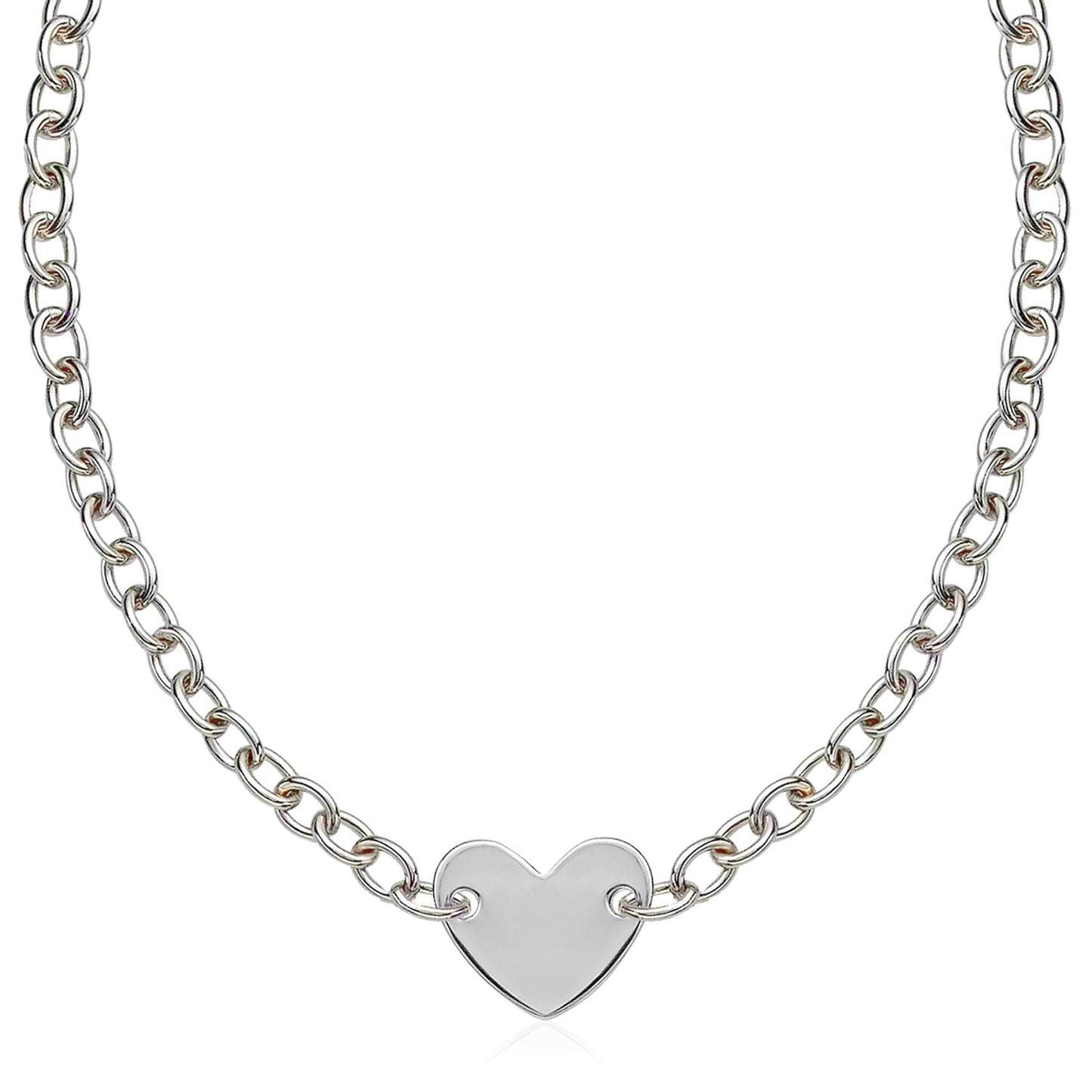 Sterling Silver Rhodium Plated Chain Bracelet with a Flat Heart Motif Station - The Best Accessory