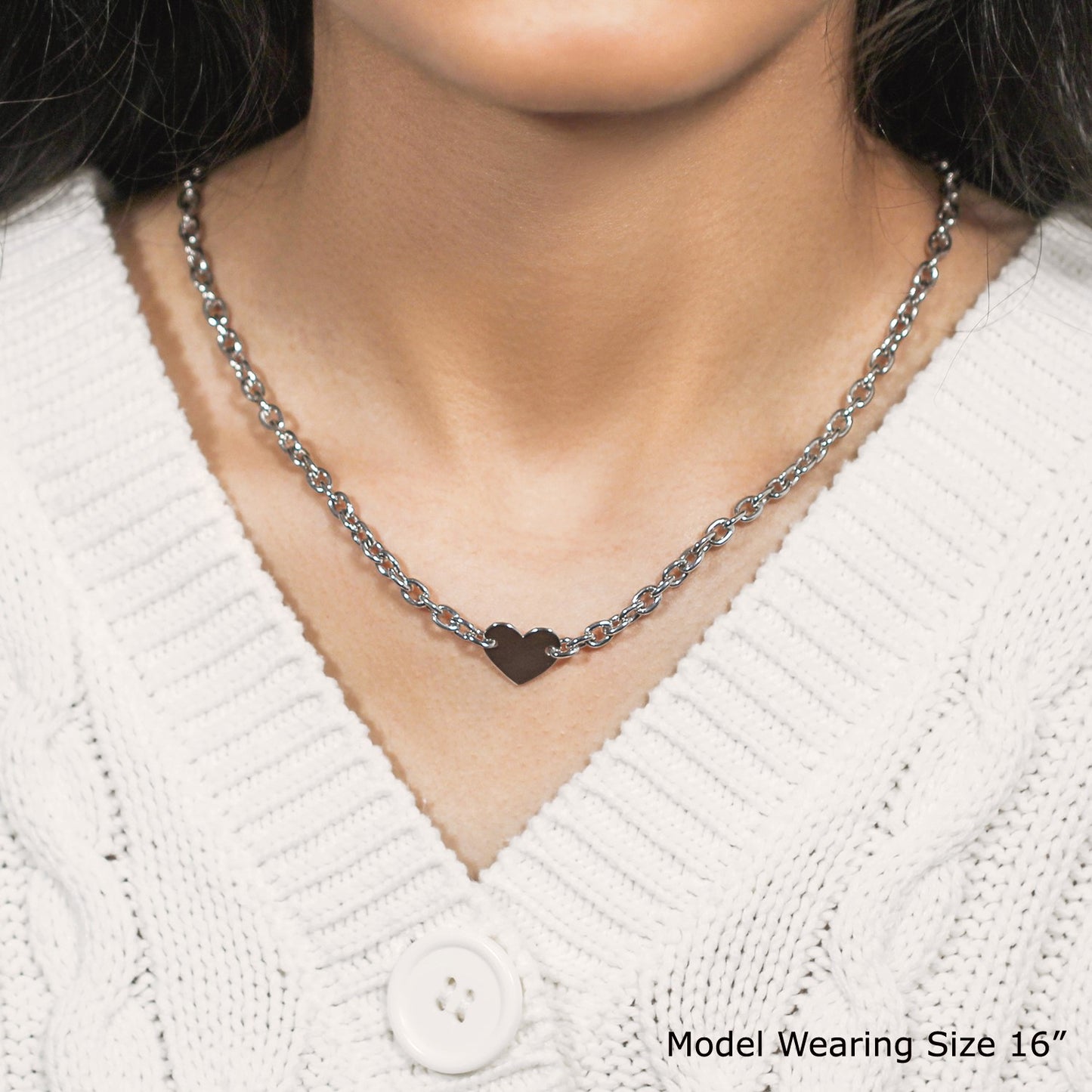 Sterling Silver Rhodium Plated Chain Bracelet with a Flat Heart Motif Station - The Best Accessory