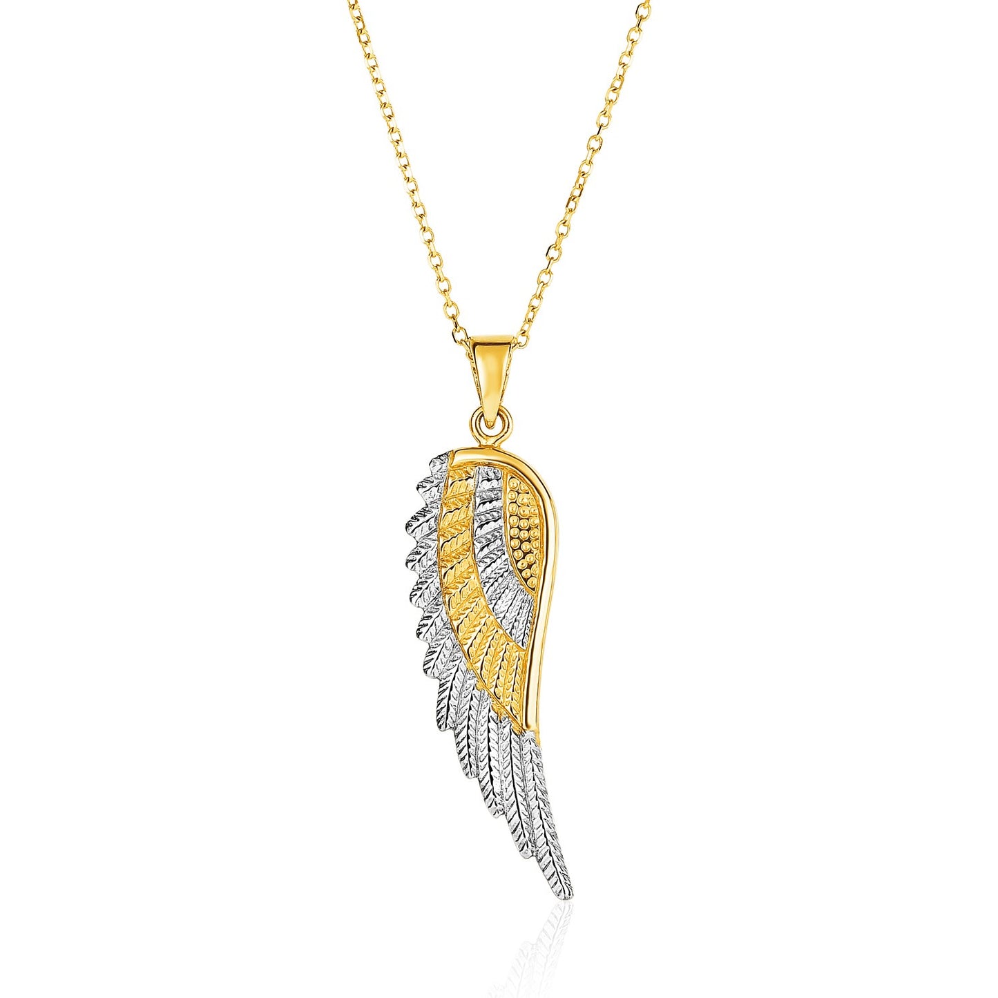 14k Two-Tone Yellow and White Gold Angel Wing Pendant - The Best Accessory